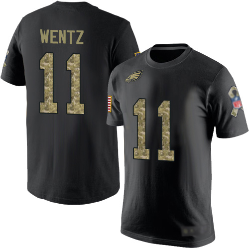Men Philadelphia Eagles #11 Carson Wentz Black Camo Salute to Service NFL T Shirt->philadelphia eagles->NFL Jersey